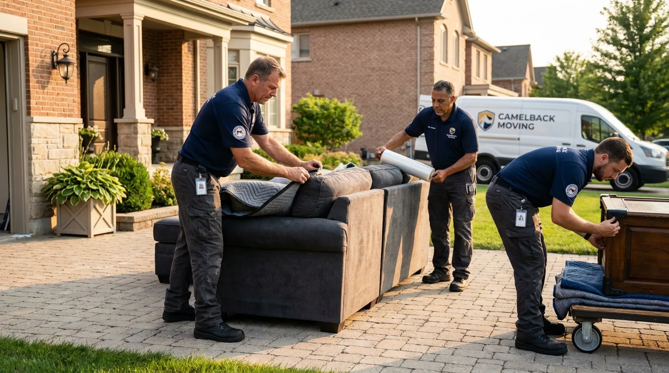 Large estate moving crew wrapping furniture in Cedarburg, WI